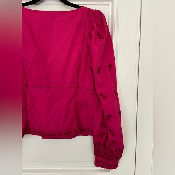 NWT Aritzia Wilfred Pink Puff Long Sleeve Bohemian Palo Santo Embroidered Top - Picture 7 of 16